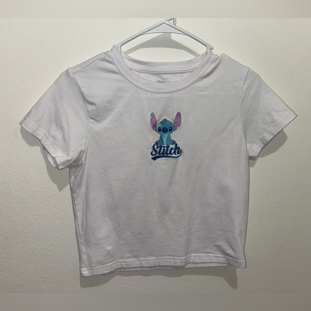 white lilo & stitch cropped top baby tee